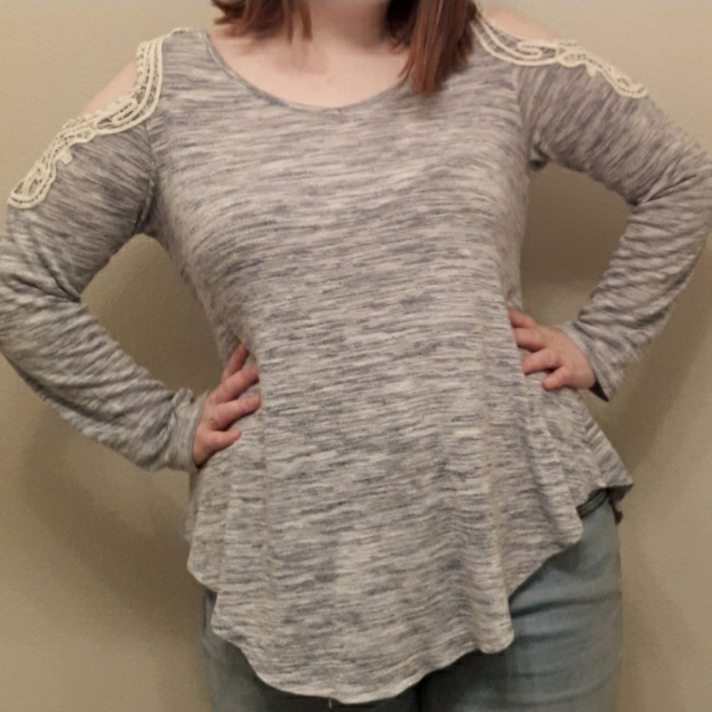 Women's Long Sleeve Open Shoulder Silver Shirt